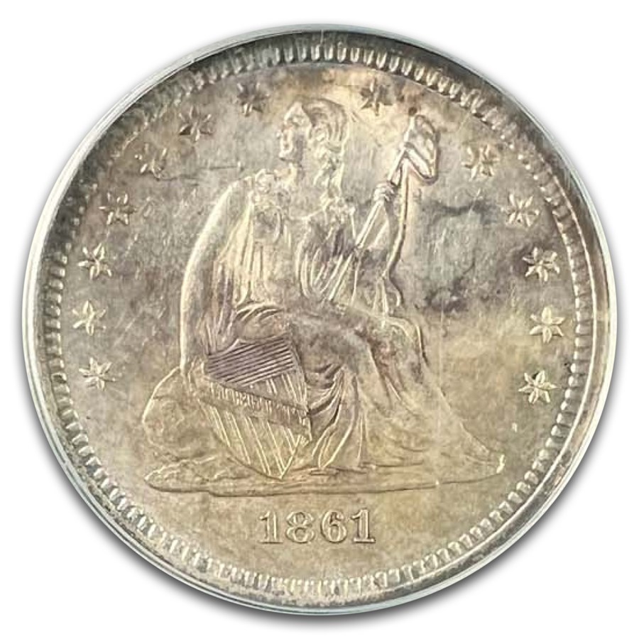 1861 Liberty Seated Quarter MS-62 PCGS