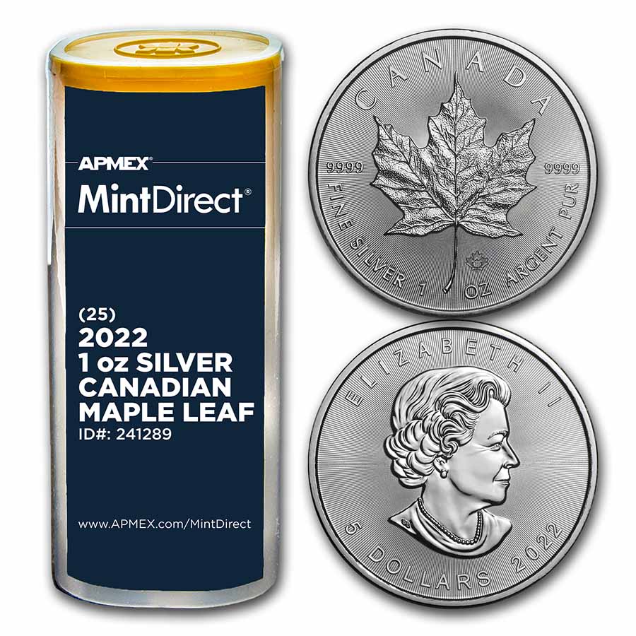 2022 Canada 1 oz Silver Maple Leaf (25-Coin MintDirect® Tube)