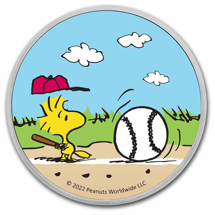 Peanuts® Baseball - Woodstock at Bat 1 oz Colorized Silver