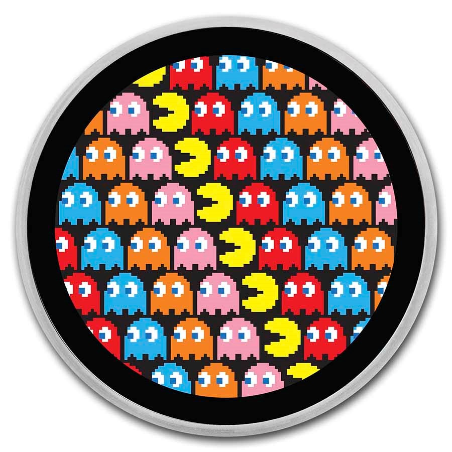 PAC-MAN™ Pixel Pattern 1 oz Colorized Silver Round