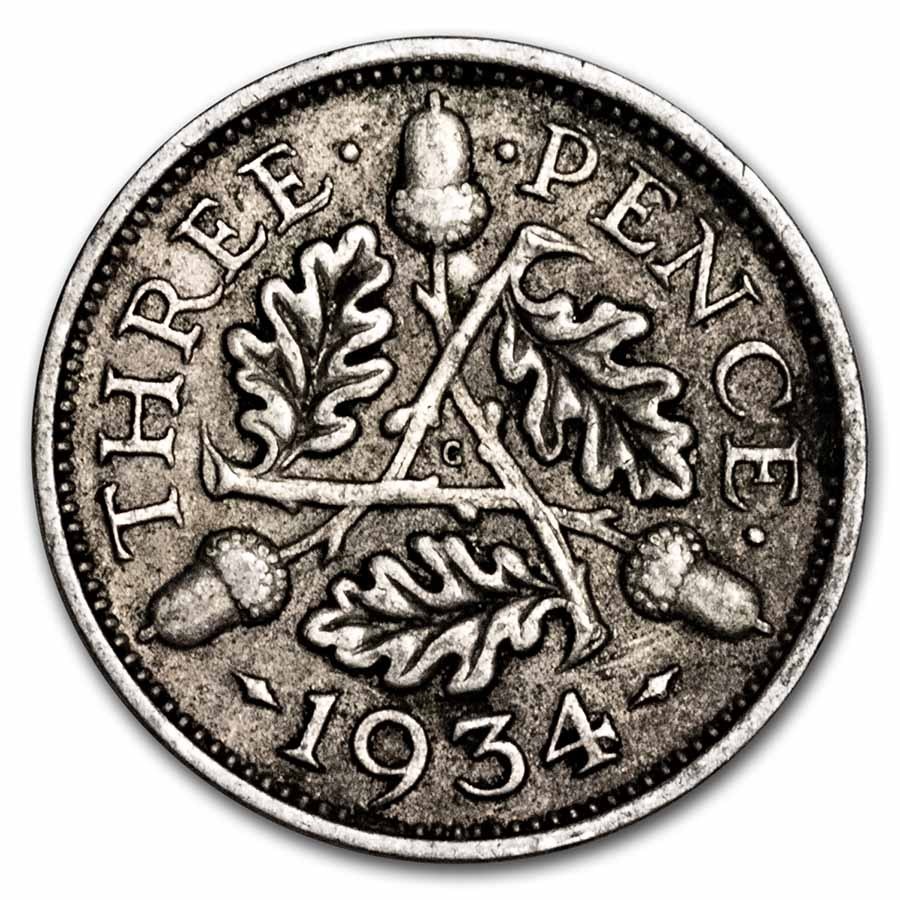 1927-1936 Great Britain Silver 3 Pence George V Avg Circ