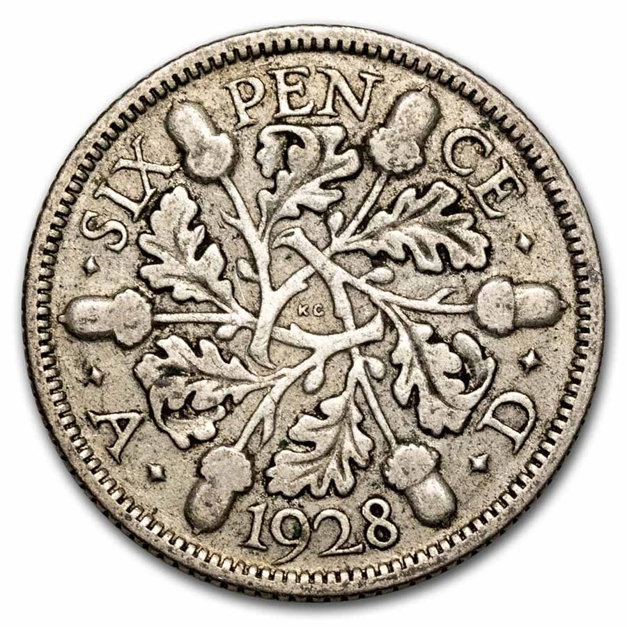 1928-1936 Great Britain Silver 6 Pence George V Avg Circ
