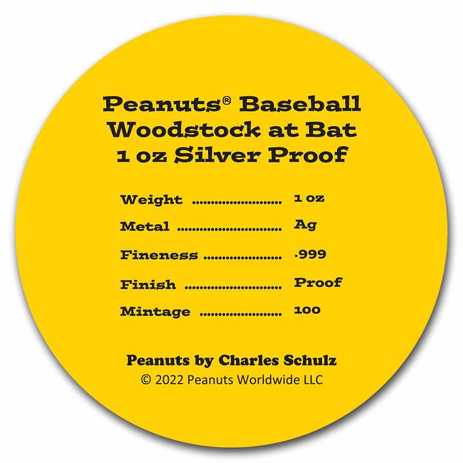 Peanuts® Baseball - Woodstock at Bat 1 oz Silver Proof