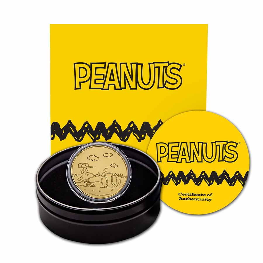 Peanuts® Baseball - Woodstock at Bat 1 oz Gold Round