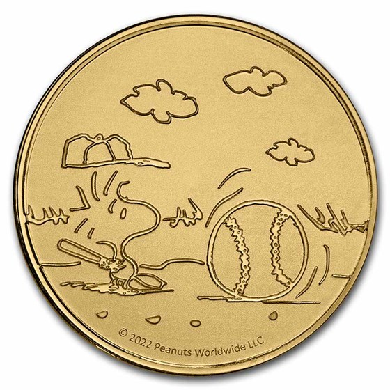 Peanuts® Baseball - Woodstock at Bat 1 oz Gold Round