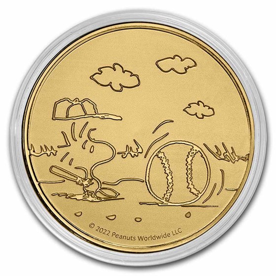 Peanuts® Baseball - Woodstock at Bat 1 oz Gold Round