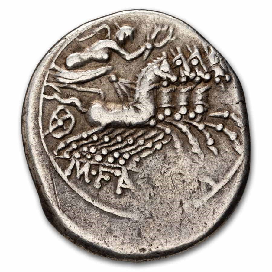 Roman Rep. Silver Denarius M. Fannius (123 BC) Ch Fine (Cr-275/1)