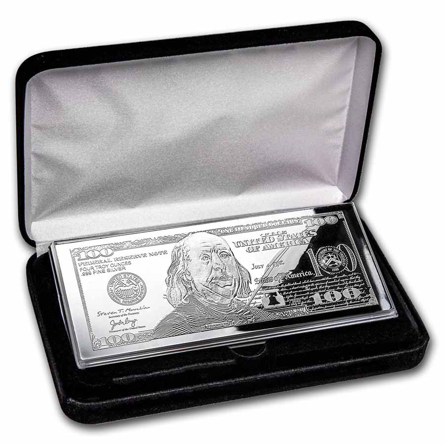 4 oz Silver Bar - 2022 $100 Bill (w/Box & COA) 4 oz Silver Bar - 2022 $100 Bill (w/Box & COA)