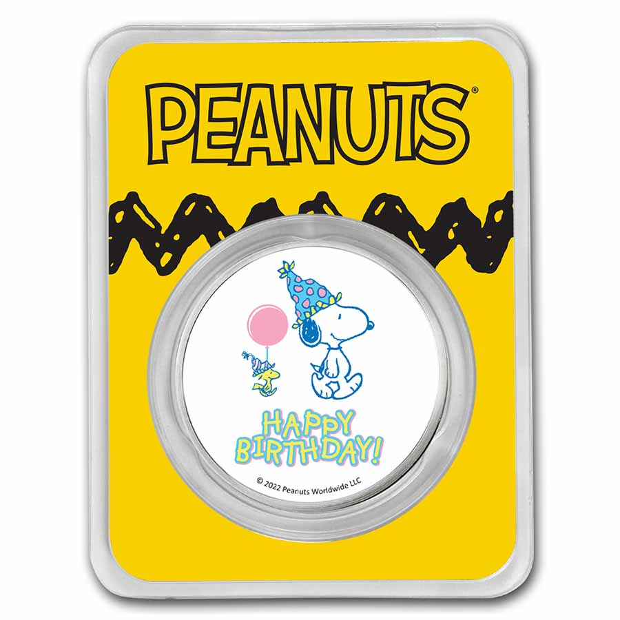 Peanuts® Snoopy & Woodstock Happy Birthday 1 oz Colorized Silver