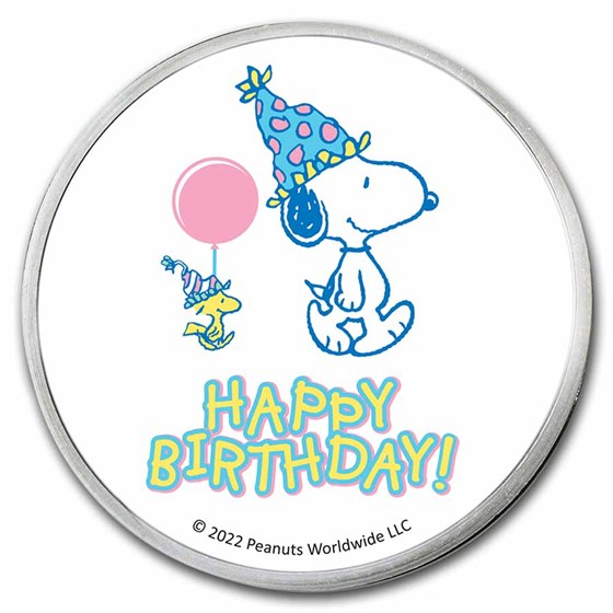 Peanuts® Snoopy &amp; Woodstock Happy Birthday 1 oz Colorized Silver