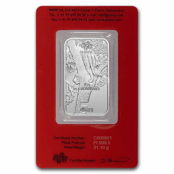 2022 1 oz Platinum Bar - PAMP Suisse (Year of the Tiger)