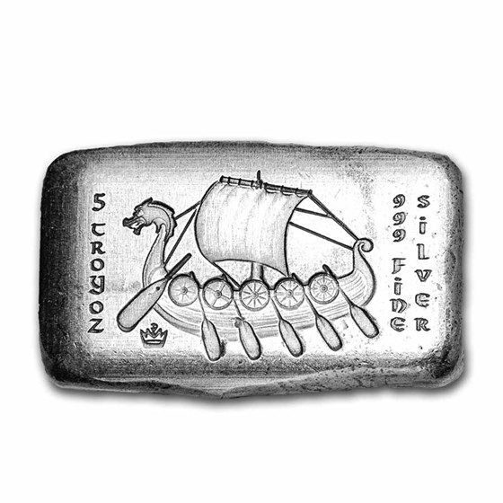 5 oz Hand Poured Silver Bar - Viking Warrior: Double Axe