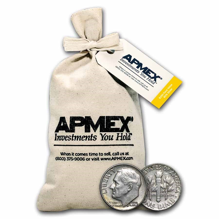 90% Silver Roosevelt Dimes $250 Face Value Bag
