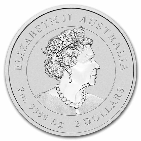 2022 Australia 2 oz Silver Lunar Tiger BU (Colorized, SIII)
