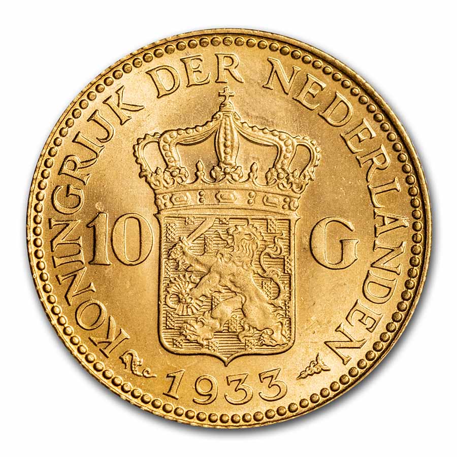 1911-1933 Netherlands Gold 10 Guilders Wilhelmina I BU (Random)
