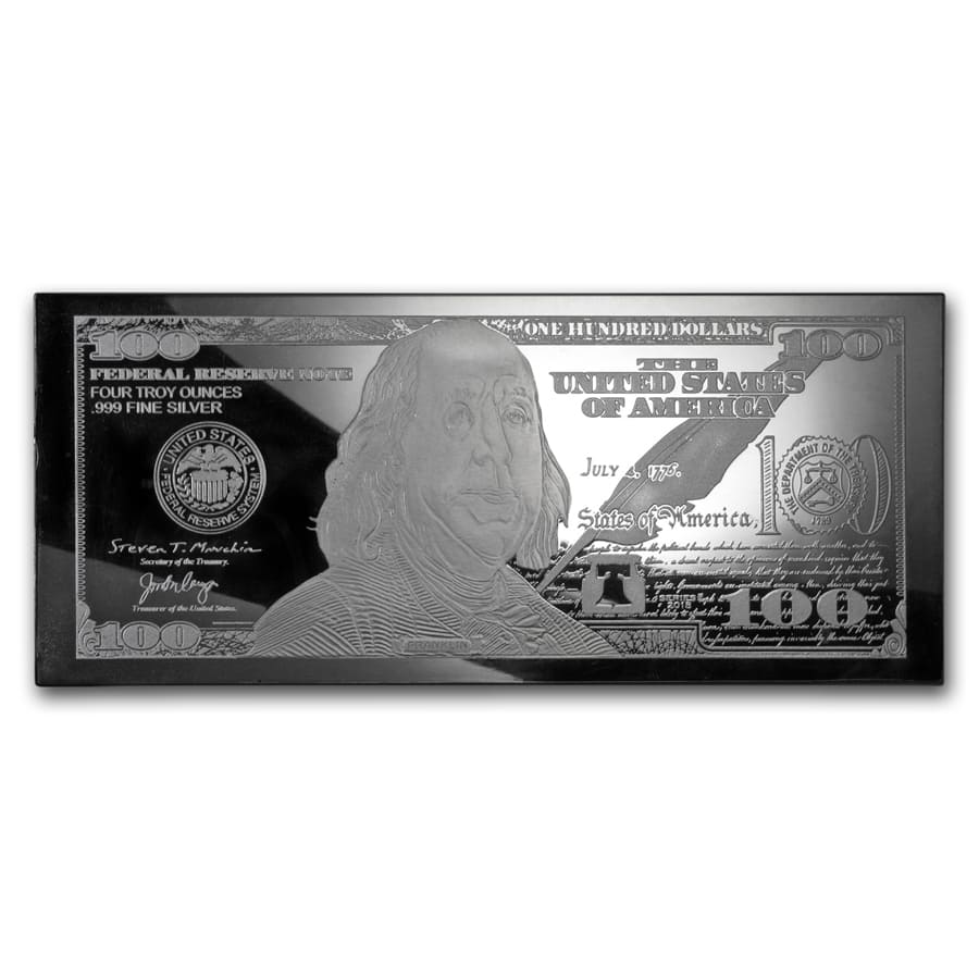 4 oz Silver Bar - Random Year $100 Bill (No Box or COA)