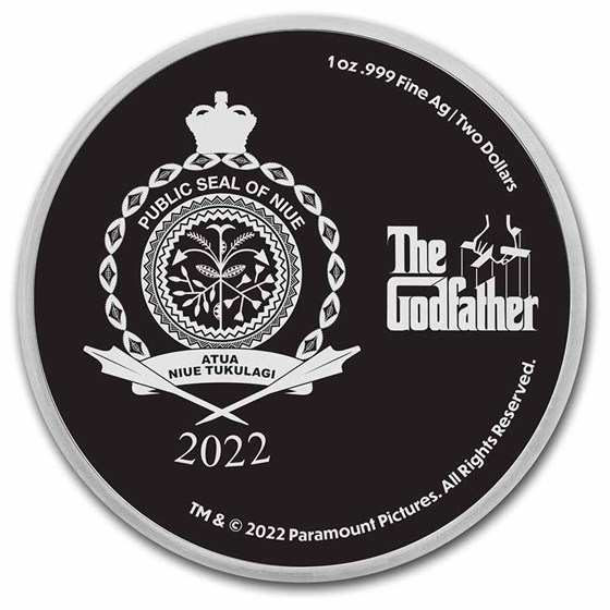 2022 Niue Colorized 1 oz Ag $2 Godfather 50th Anniversary in TEP