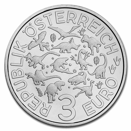 2022 Austria Cupro-Nickel €3 Supersaurs (Pachycephalosaurus)