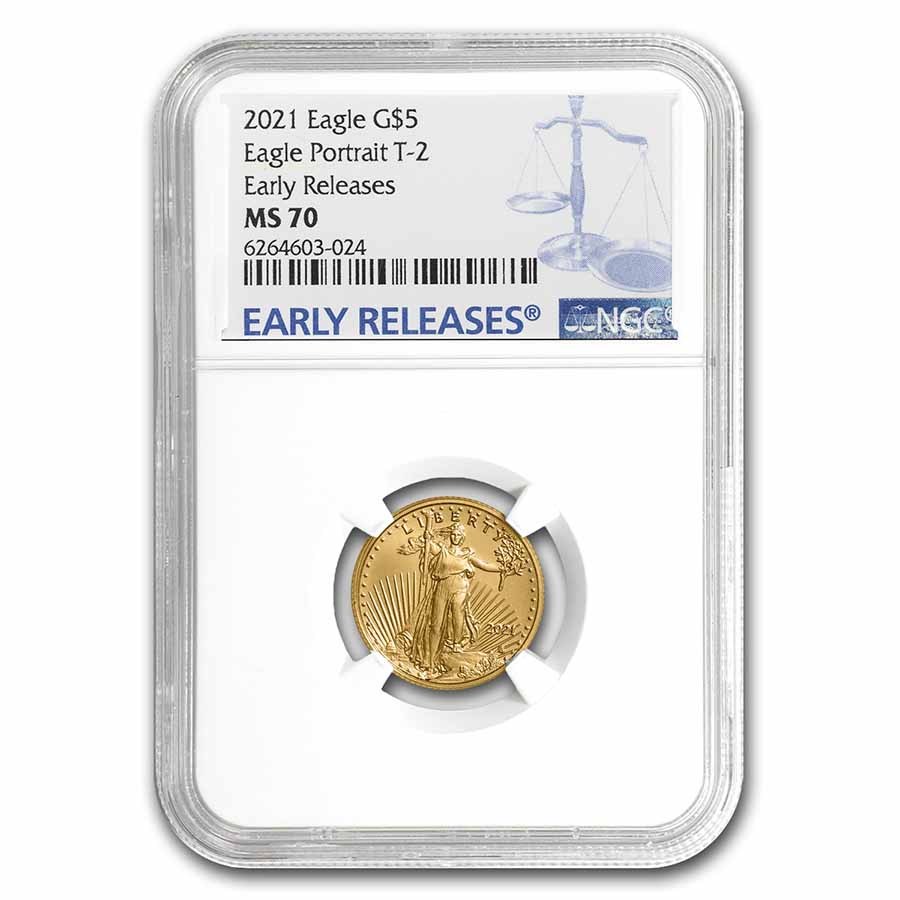 2021 1/10 oz American Gold Eagle (Type 2) MS-70 NGC (ER)