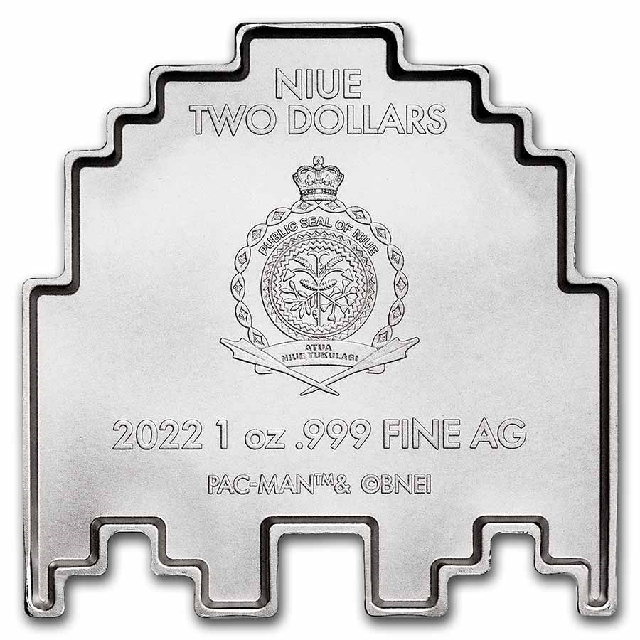 2022 Niue 1 oz Silver $2 PAC-MAN™ GHOST Shaped Stackable Coin