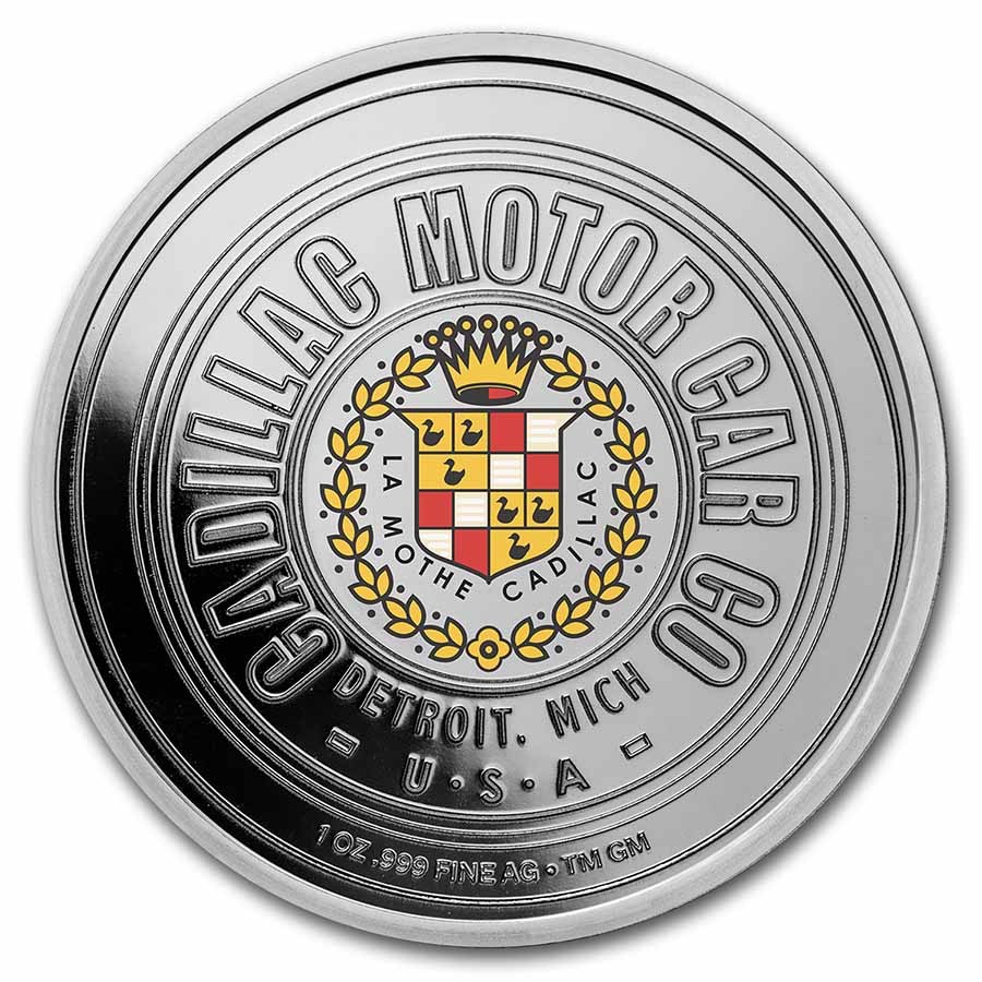 Cadillac Motor Car Company Logo Colorized 1 oz Silver w/ TEP