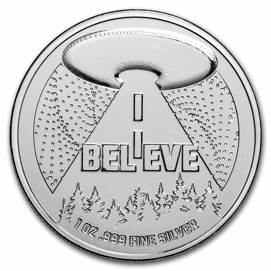 1 oz Silver Round - Space Aliens "I Believe" UFO