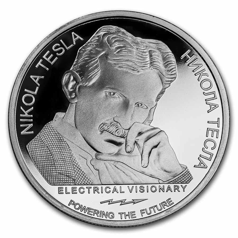 2021 Serbia 1 oz Proof Silver 100 Dinar Nikola Tesla: Free Energy