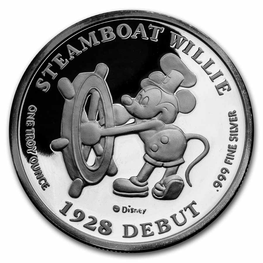1 oz Silver Round - Mickey Mouse 65th Anniv of Steamboat Willie