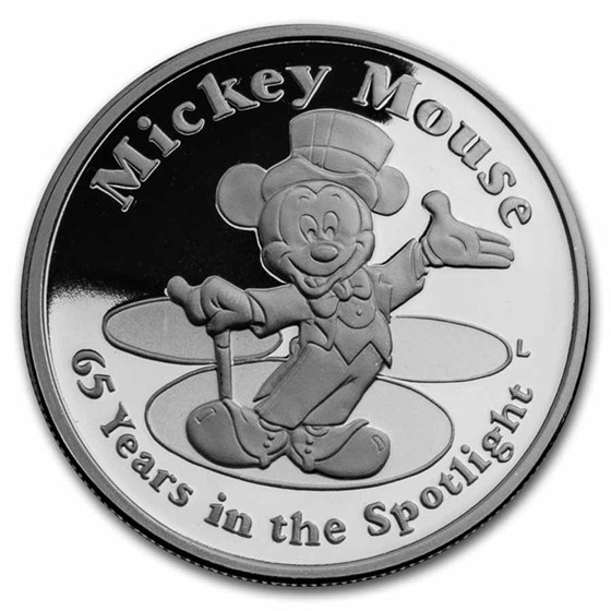 1 oz Silver Round - Mickey Mouse 65th Anniv of Steamboat Willie