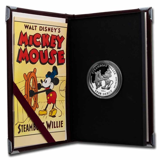 1 oz Silver Round - Mickey Mouse 65th Anniv of Steamboat Willie