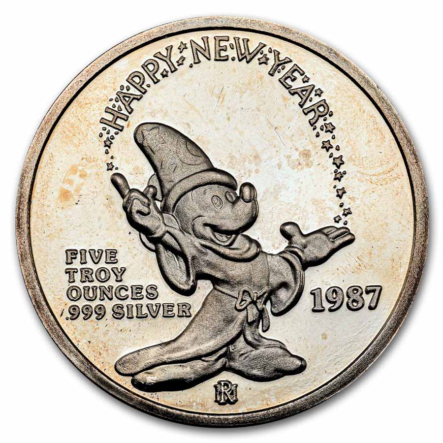 5 oz Silver Round - Mickey's Happy New Year (w/Box & COA)