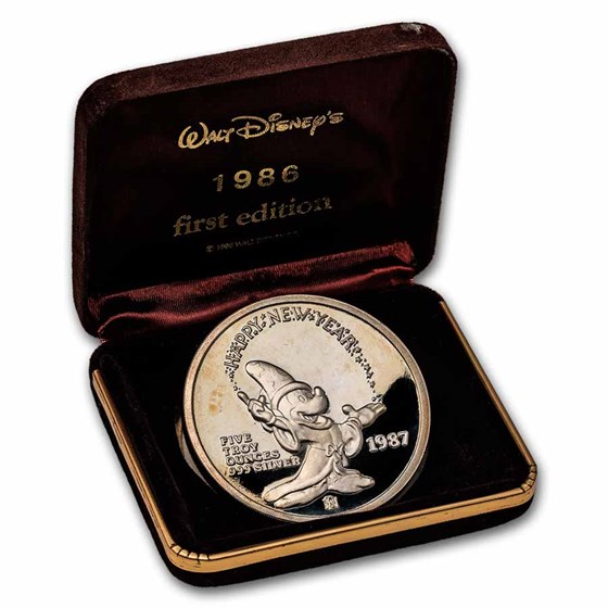 5 oz Silver Round - Mickey's Happy New Year (w/Box &amp; COA)