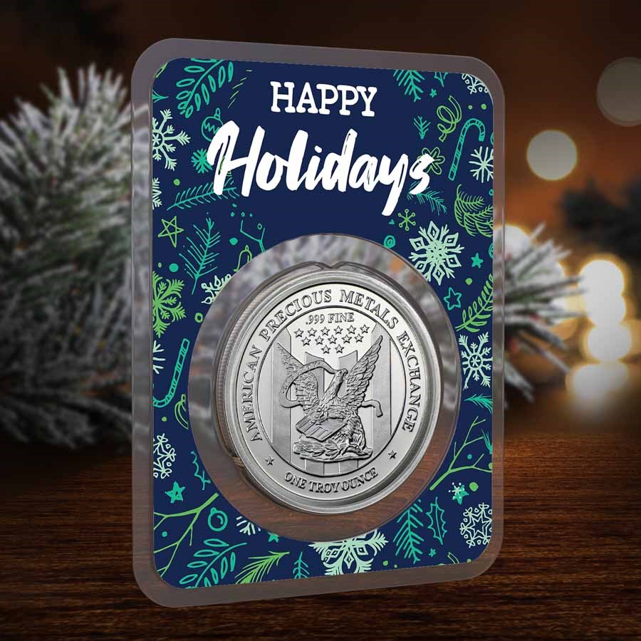 1 oz Silver Round - APMEX (w/Happy Holidays Snowflakes, In TEP)