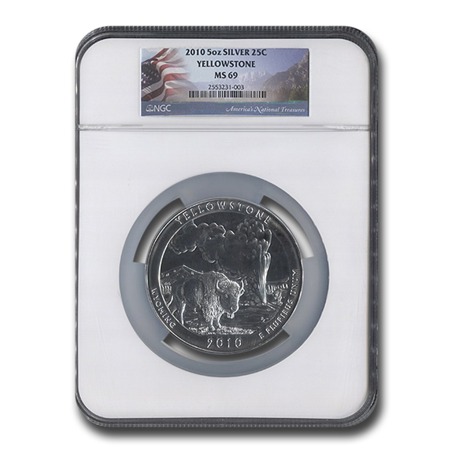 2010 5 oz Silver ATB Yellowstone MS-69 NGC