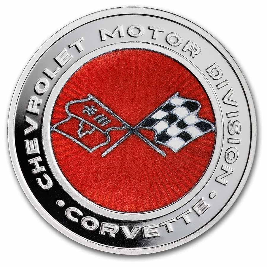 Corvette 1 oz Colorized Silver Radial Emblem Flags w/ TEP