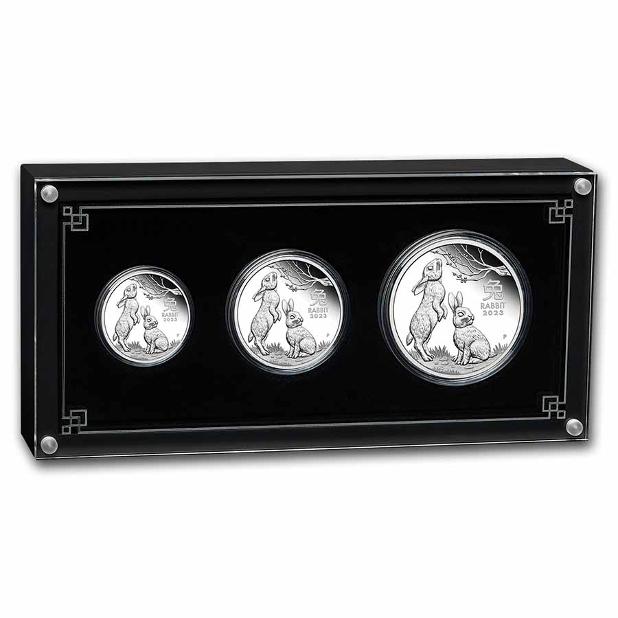 2023 Australia 3-Coin Silver Lunar Rabbit Proof Set (w/Box & COA)
