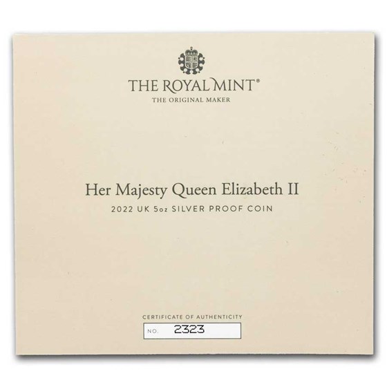 2022 Great Britain 5oz Silver £10 Her Majesty Queen Elizabeth Prf