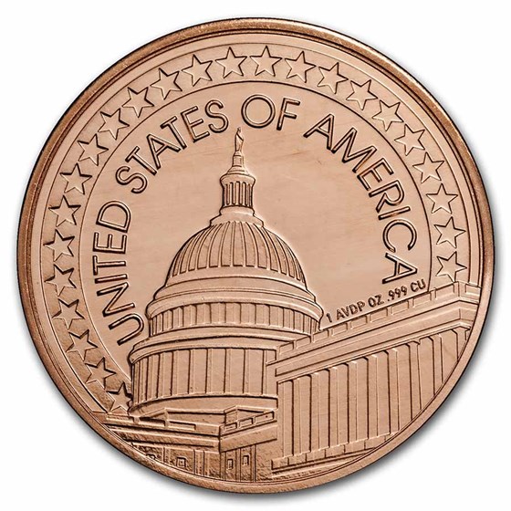 1 oz Copper Round - USA Capitol Dome, Flag and Eagle