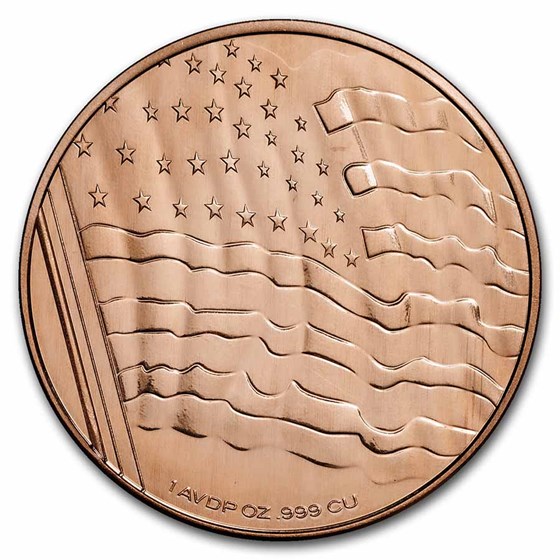 1 oz Copper Round - Patriotic American Flag and Vintage Eagle