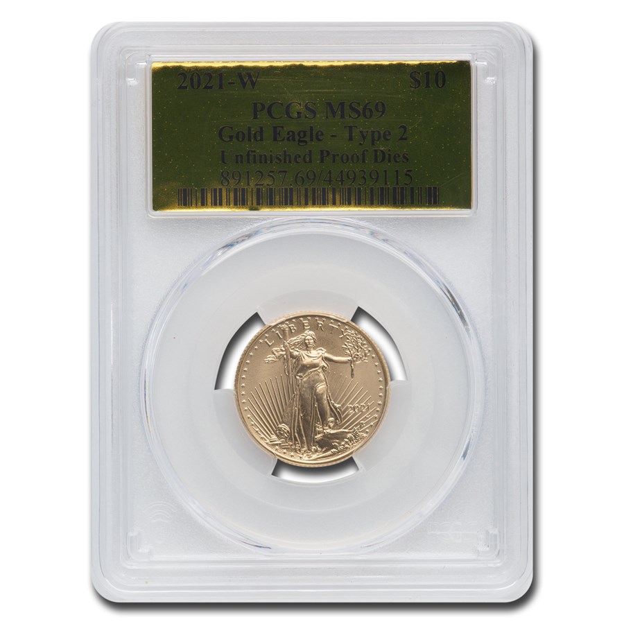 2021-W 1/4 oz Gold Eagle MS-69 PCGS (Unfinished Pf Dies Gold Lbl)