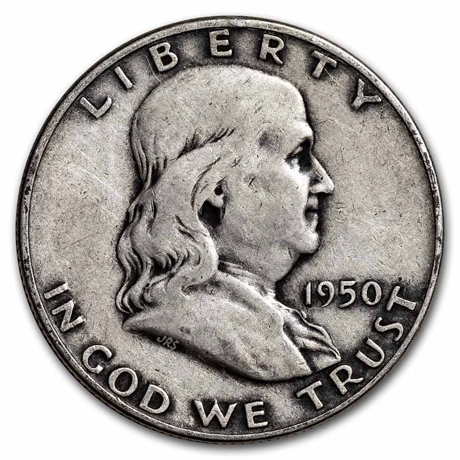 1950-D Franklin Half Dollar 20-Coin Roll Avg Circ
