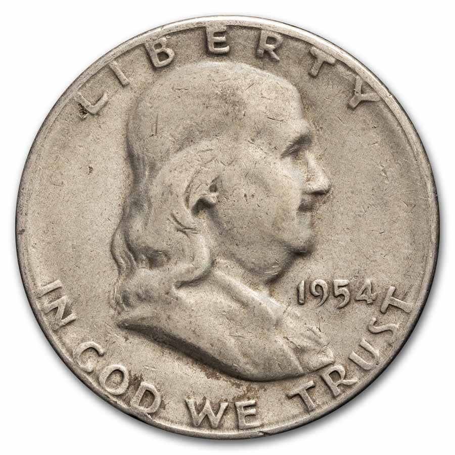 1954-S Franklin Half Dollar 20-Coin Roll Avg Circ