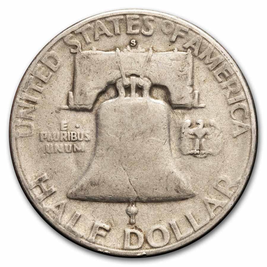 1954-S Franklin Half Dollar 20-Coin Roll Avg Circ