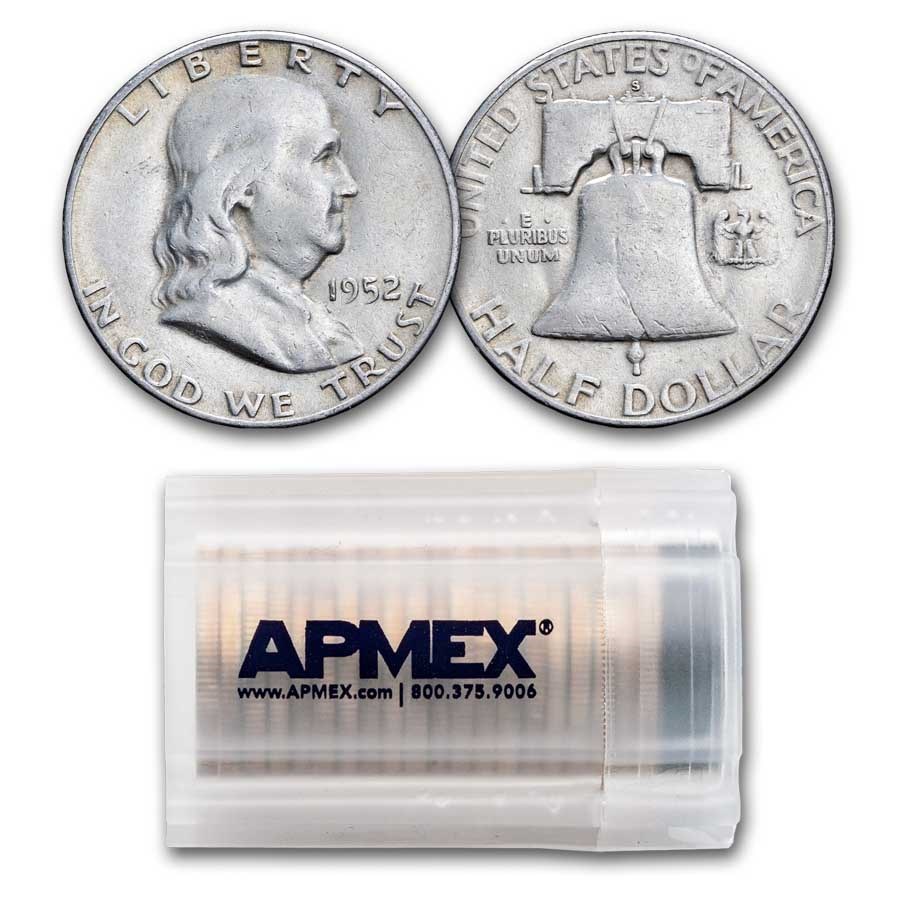 1952-S Franklin Half Dollar 20-Coin Roll Avg Circ