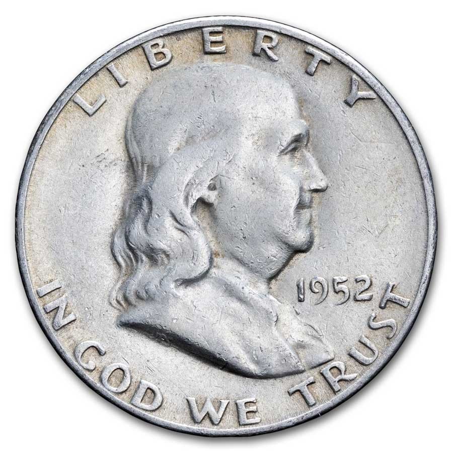 1952-S Franklin Half Dollar 20-Coin Roll Avg Circ