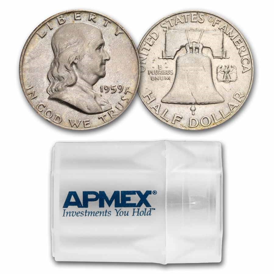 1959 Franklin Half Dollar 20-Coin Roll Avg Circ