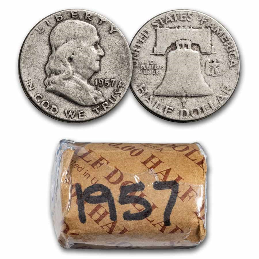 1957 Franklin Half Dollar 20-Coin Roll Avg Circ