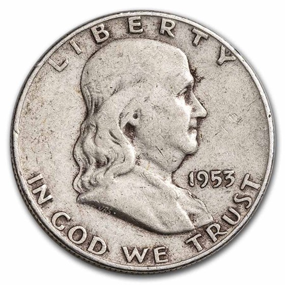 1953-D Franklin Half Dollar 20-Coin Roll Avg Circ