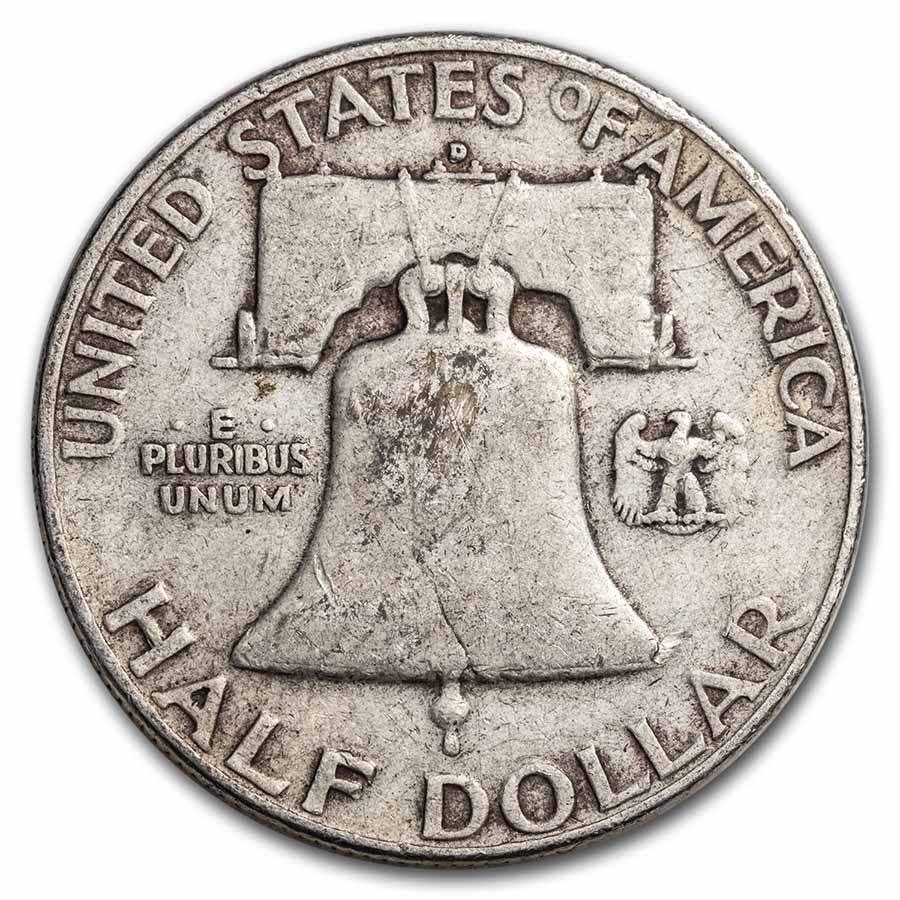 1953-D Franklin Half Dollar 20-Coin Roll Avg Circ
