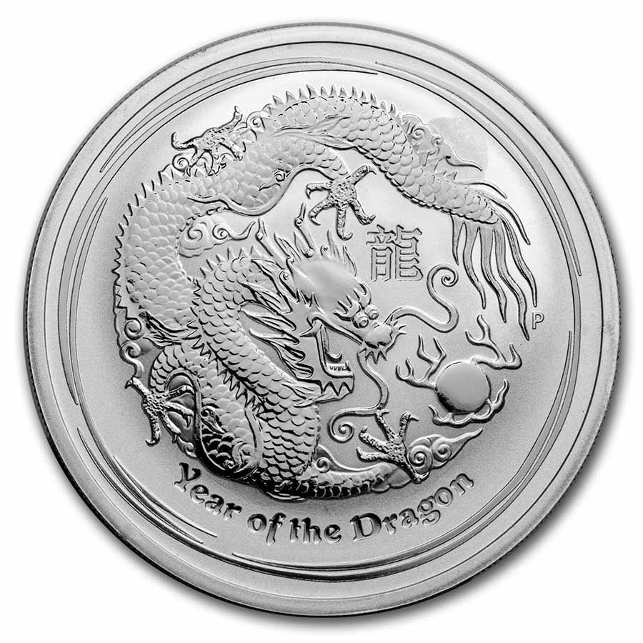 2012 Australia 2 oz Silver Year of the Dragon BU (Damaged)